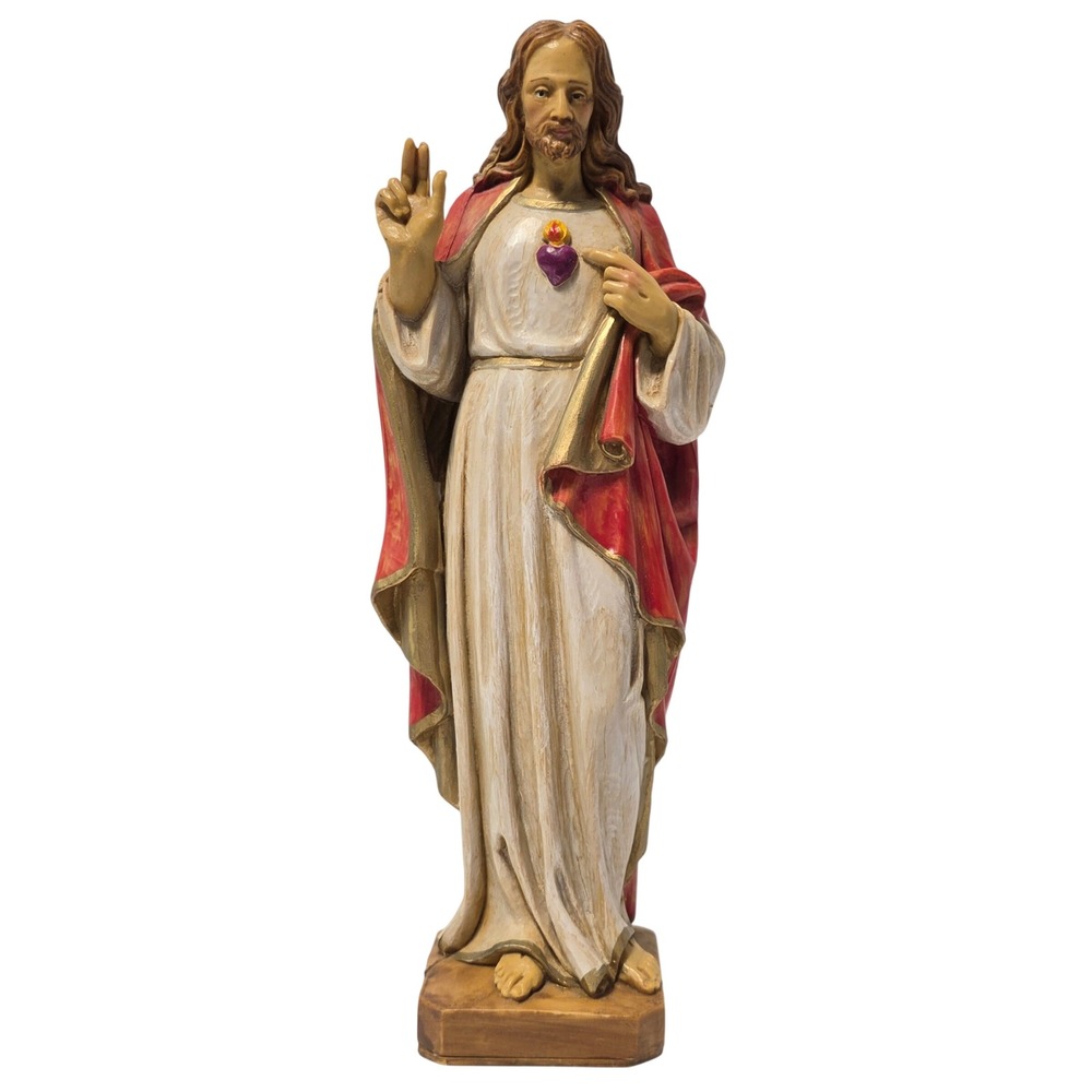Vintage Malsiner H Italy Sacred Heart of Jesus Figurine 10 Inch Red Robe Statue